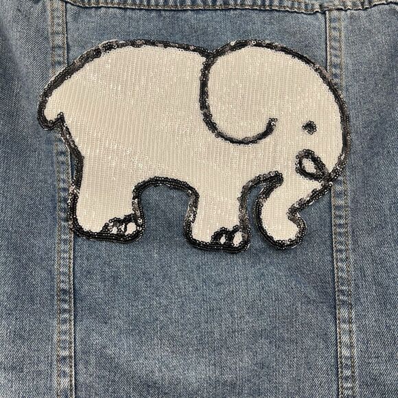 Ivory Ella Denim Jean Jacket - Size Small- Sequin Elephant Distressed - Picture 6 of 6
